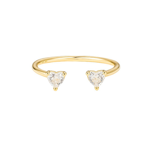 Twin Hearts Open Gold Ring